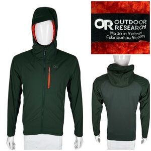 Outdoor Research Mens Medium Deviator Hoodie Green Full Zip Fleece Lined EUC
